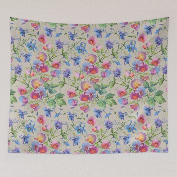 Item preview, Flowers and insects. Aquilegia and sweet peas  pattern #2 designed and sold by fairytaleprints.