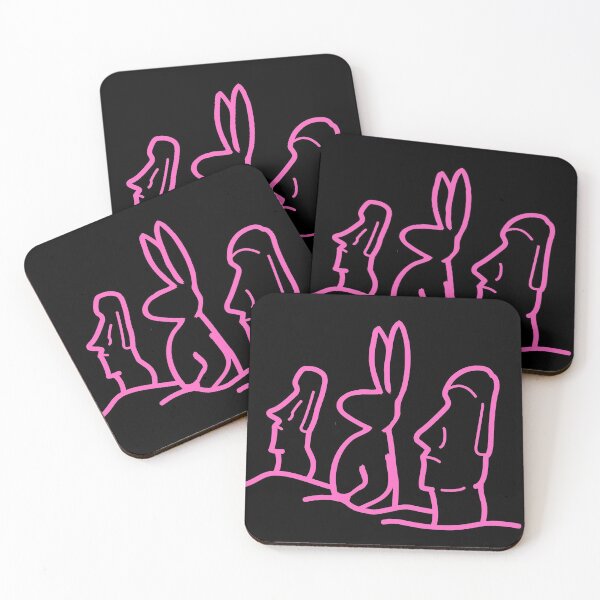 Item preview, Easter Humour - Pink Bunny with Moai Easter Island Heads designed and sold by Schka.
