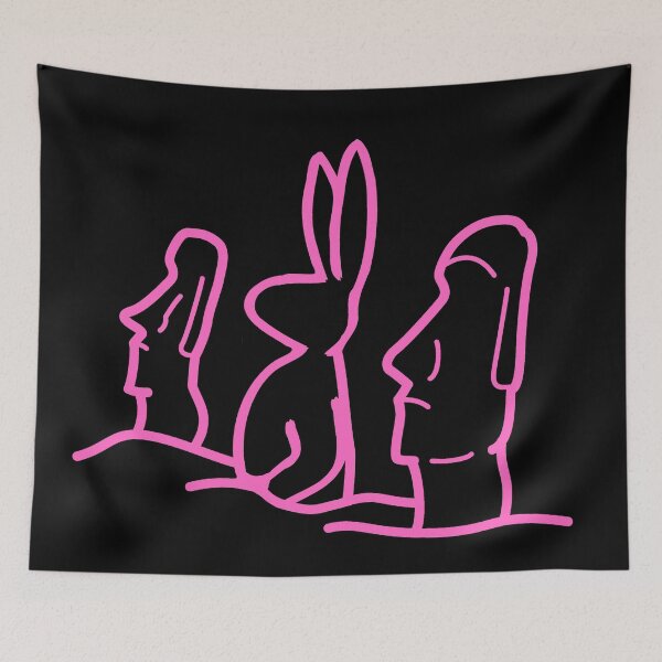 Item preview, Easter Humour - Pink Bunny with Moai Easter Island Heads designed and sold by Schka.