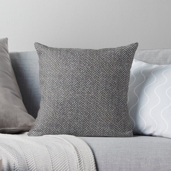 Black Herringbone Tweed Throw Pillow