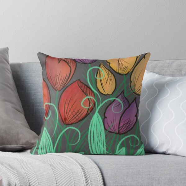 Tulips on grey Throw Pillow