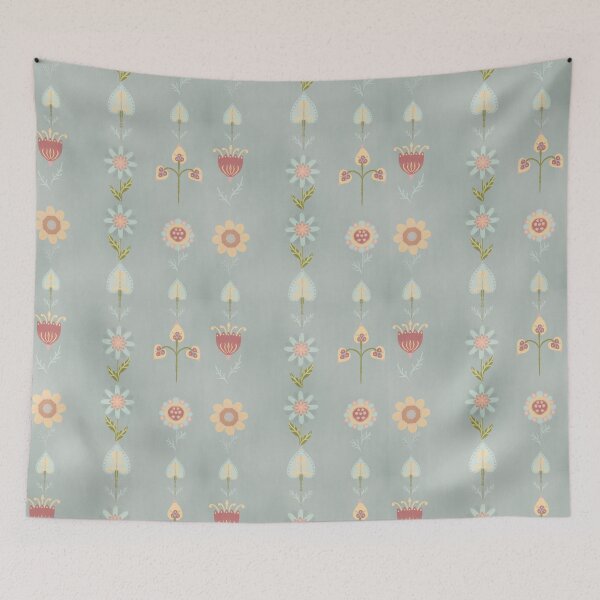 Item preview, Folk art flowers with grey textured background designed and sold by sueshorman.