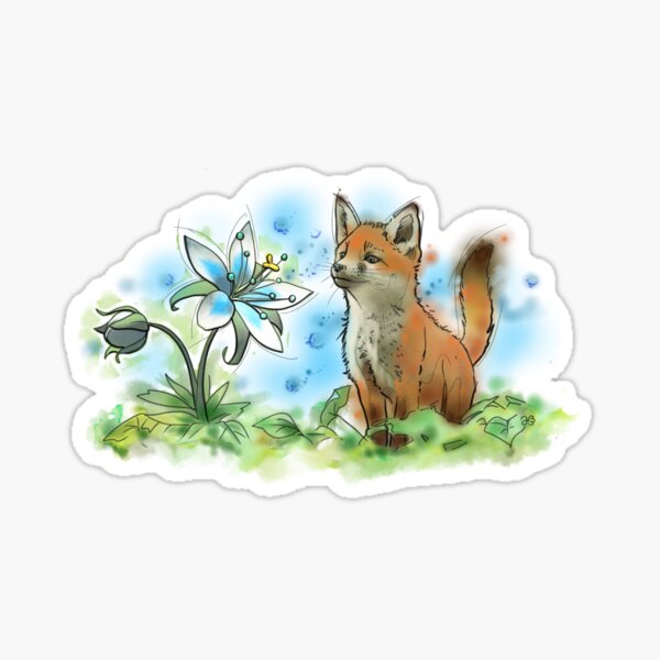 Renardeau et Fleur de Sérénité Sticker