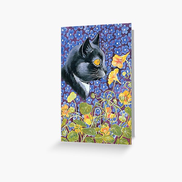 “Cat and Nasturtiums” by Louis Wain Greeting Card