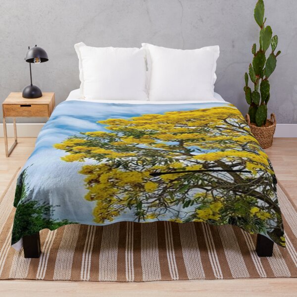 Item preview, Spring in the Air Golden Yellow Flowers /Tree Against Light, Fluffy Clouds in Blue Sky designed and sold by NadeenInspires.