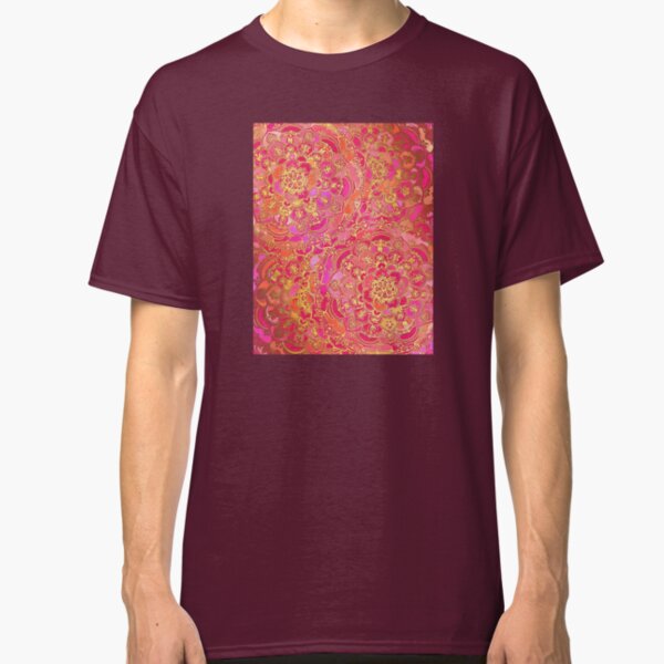 Hot Pink and Gold Baroque Floral Pattern Classic T-Shirt