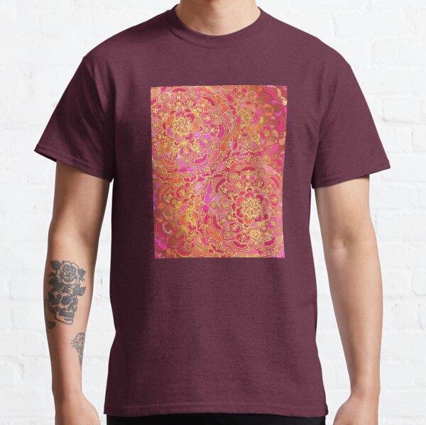 Hot Pink and Gold Baroque Floral Pattern Classic T-Shirt