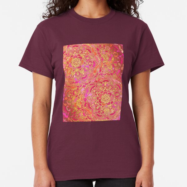 Hot Pink and Gold Baroque Floral Pattern Classic T-Shirt
