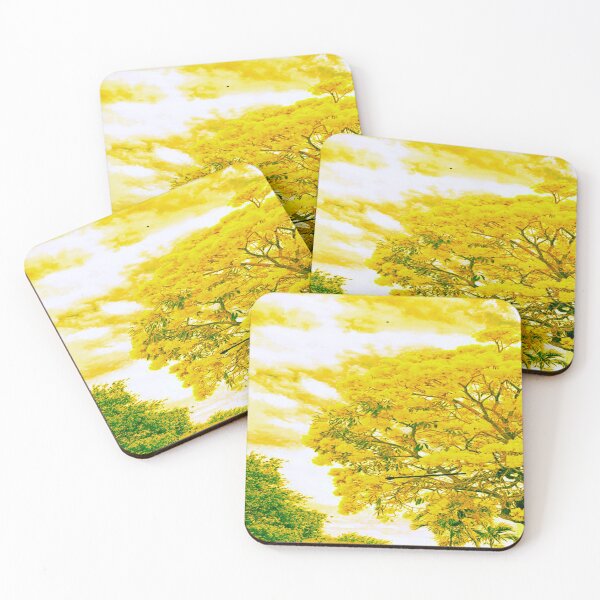 Item preview, Spring in the Air Golden Yellow Flowers /Tree Against Light, Fluffy White Clouds in Blue Sky designed and sold by NadeenInspires.