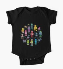 Robots in Space - black - fun pattern by Cecca Designs One Piece - Short Sleeve
