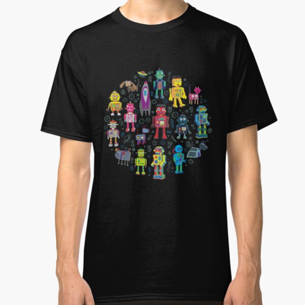 Robots in Space - black - fun pattern by Cecca Designs Classic T-Shirt