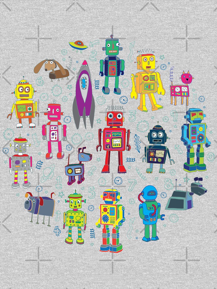 Robots in Space - black - fun pattern by Cecca Designs by Cecca-Designs