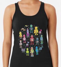 Robots in Space - black - fun pattern by Cecca Designs Women's Tank Top