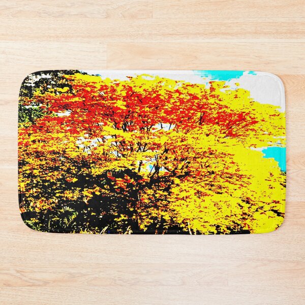 Item preview, Spring is Here Luminous Red Yellow Tree Leaves Against Dark Green Trees/Shrubs and Aqua Blue Sky designed and sold by NadeenInspires.