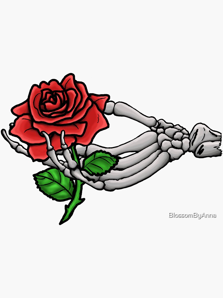 "Skeleton Hand Holding a Rose" Sticker by BlossomByAnna | Redbubble