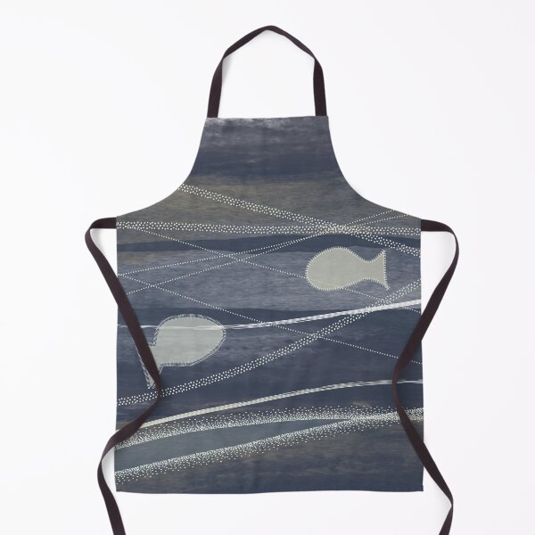 Item preview, Abstract, vintage yet modern seascape - ocean waves and fish designed and sold by Caroline Laursen.