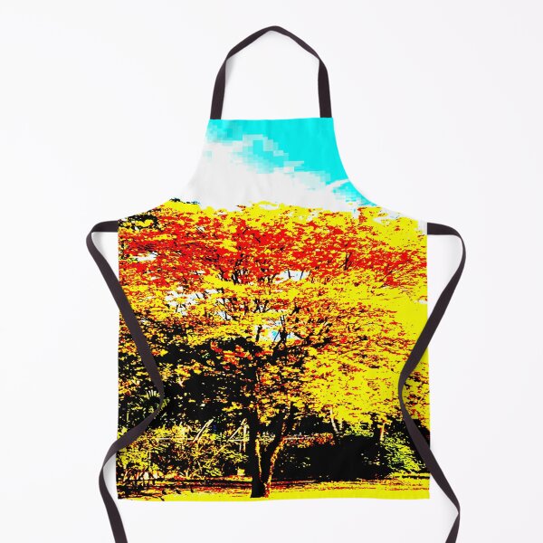 Item preview, Spring is Here Luminous Red Yellow Tree Leaves Against Dark Green Trees/Shrubs and Aqua Blue Sky designed and sold by NadeenInspires.