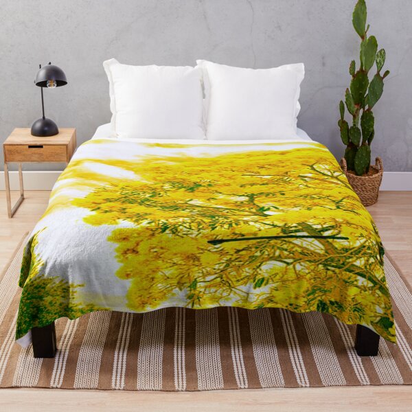 Item preview, Spring in the Air Golden Yellow Flowers /Tree Against Light, Fluffy White Clouds in Blue Sky designed and sold by NadeenInspires.