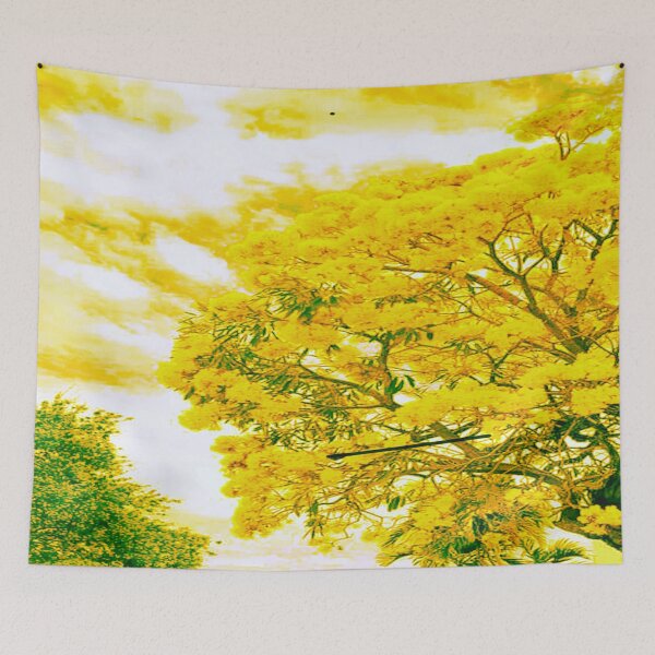 Item preview, Spring in the Air Golden Yellow Flowers /Tree Against Light, Fluffy White Clouds in Blue Sky designed and sold by NadeenInspires.