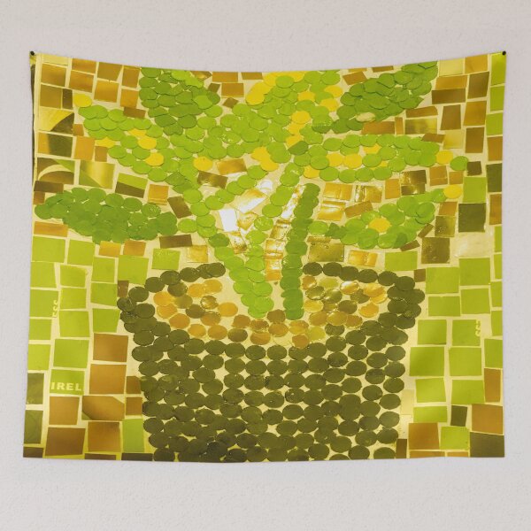 Item preview, Spring is In The Air! Paper Craft Potted Plant Shades of Green Green Yellow Leaves Against Brick Wall designed and sold by NadeenInspires.