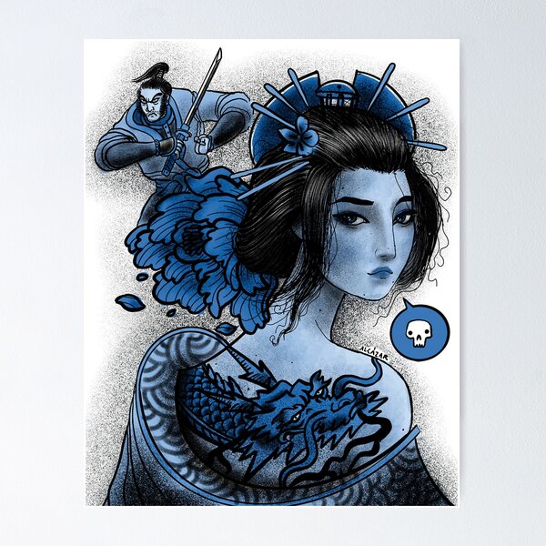 Item preview, Samurai Romance (Blue) designed and sold by Rebel Digital Dog.