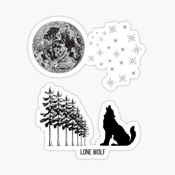 Lone Wolf Howling at the Moon Grey Sticker