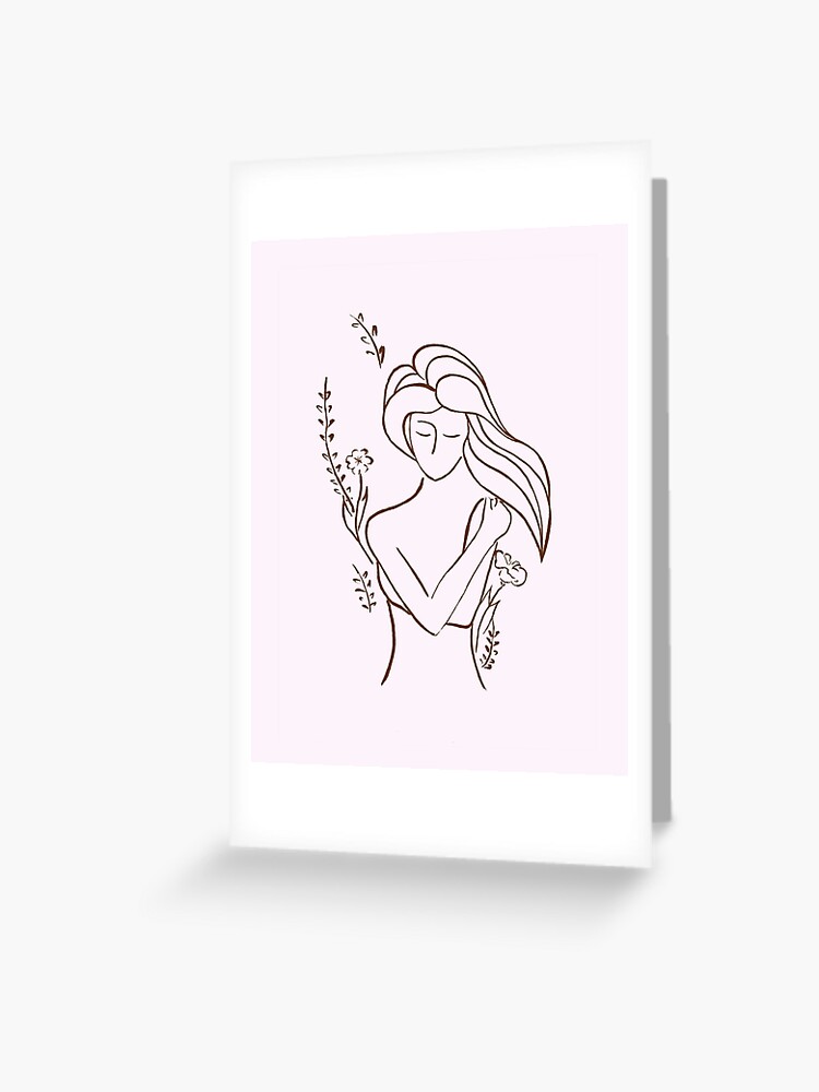 Abstract artistic illustration of a woman hugging herself with