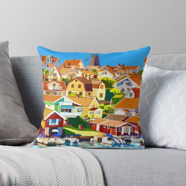 Swedish Fishing Village Throw Pillow