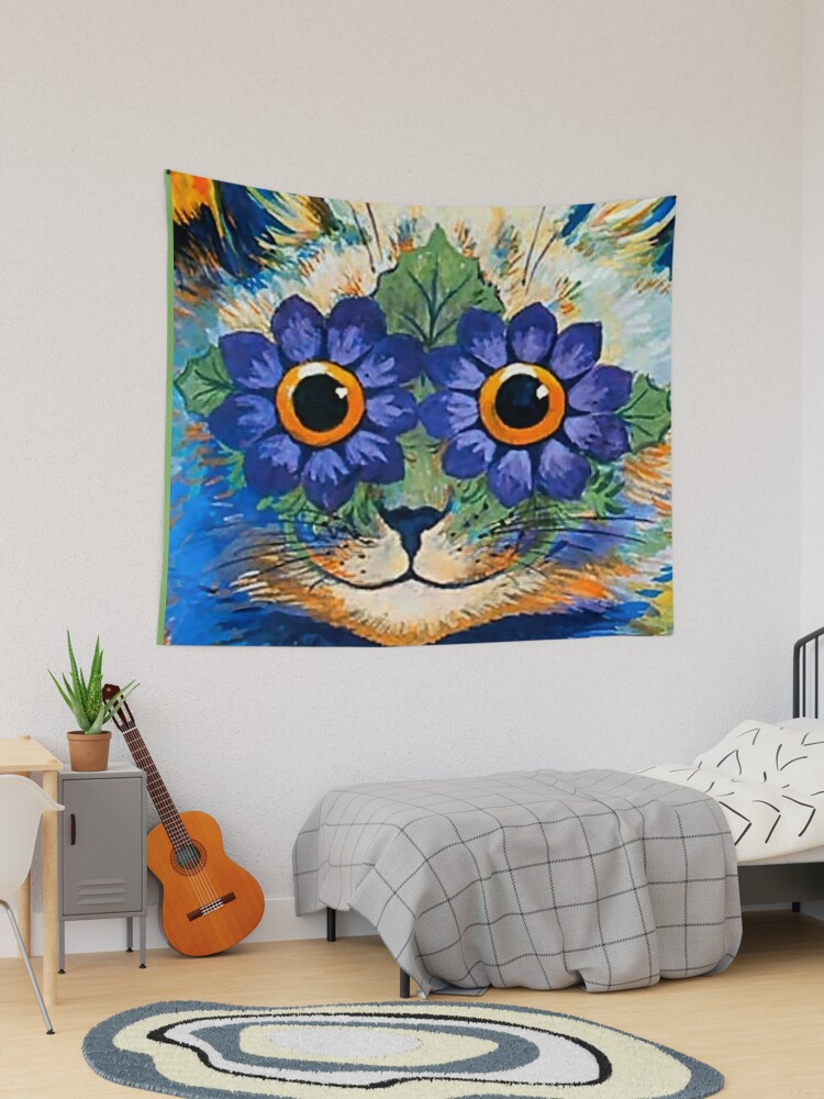 PSYCHEDELIC COLORFUL LOUIS WAIN PAINTING WILD CAT DESIGN ART REAL CANVAS  PRINT