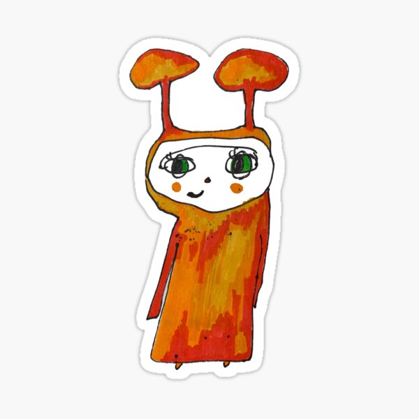 Orange Hand-Drawn Pixie Beetle w 2 Round Antennas Sticker