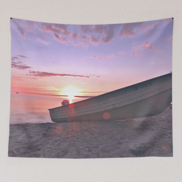 Item preview, Boat on Beach at Sunset - Slave Lake, Alberta, Canada designed and sold by BackgroundPixel.