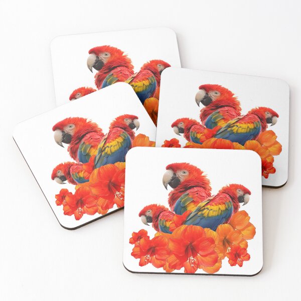 Item preview, TROPICAL RED MACAWS SITTING IN FLOWERS designed and sold by sharlesart.