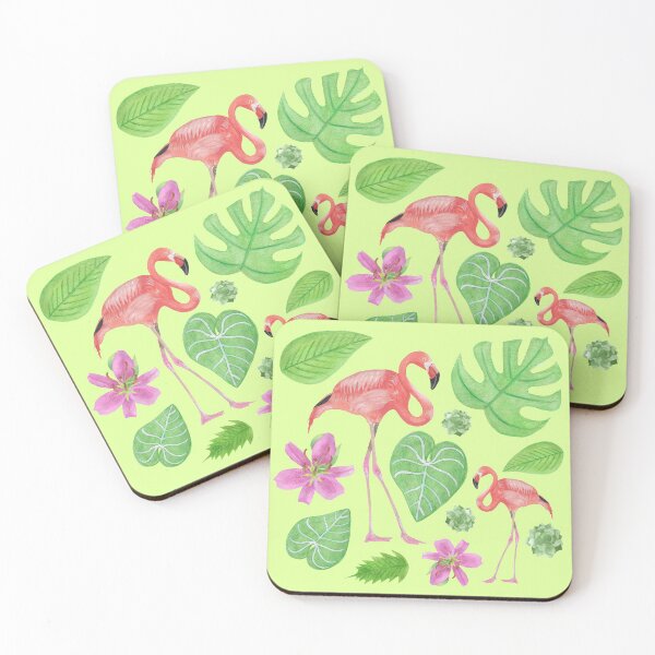 Item preview, Flamingos Lilies and Monstera and Philodendron Gloriosum Leaves designed and sold by PennyPassiflora.