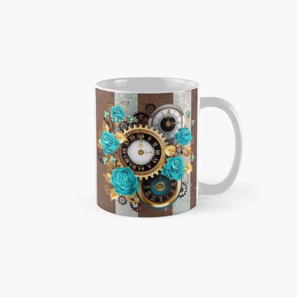 Item preview, Steampunk Striped Background with Clock and Turquoise Roses designed and sold by Blackmoon9.