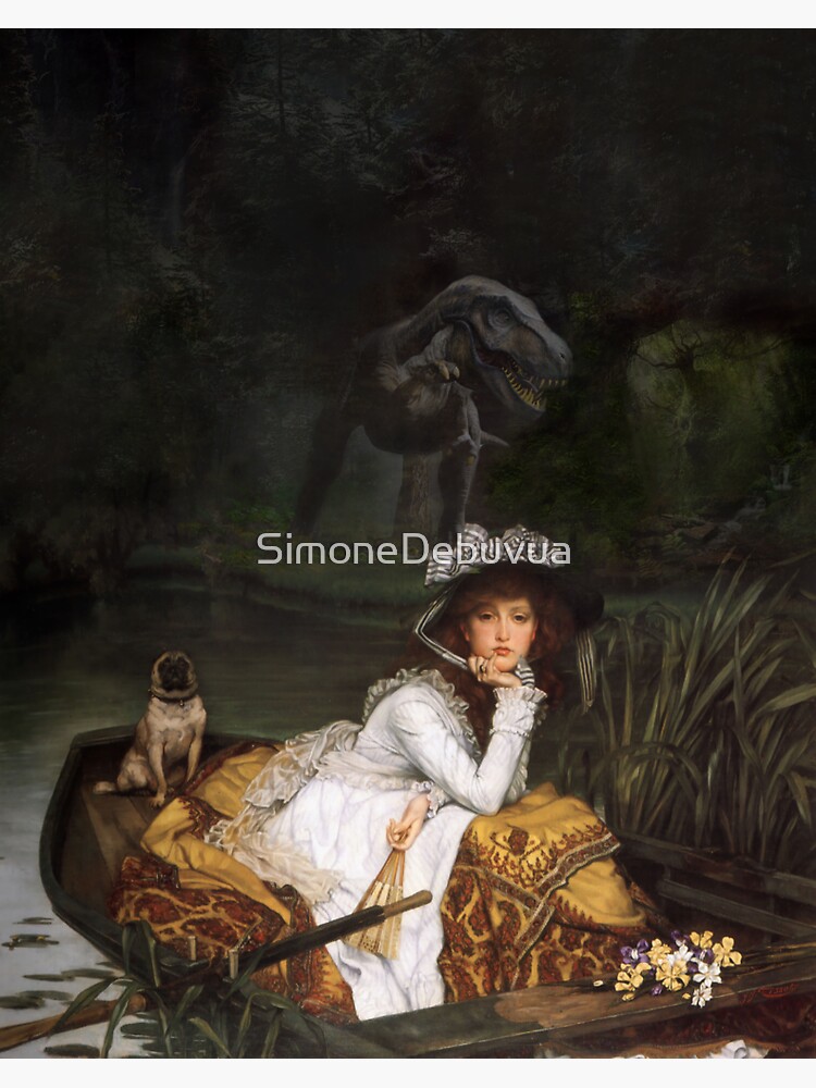 Young Lady in a Boat with a Pug and a Dinosaur classical painting