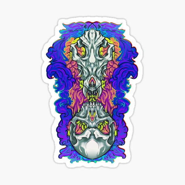 Wolf and Human skull Sticker