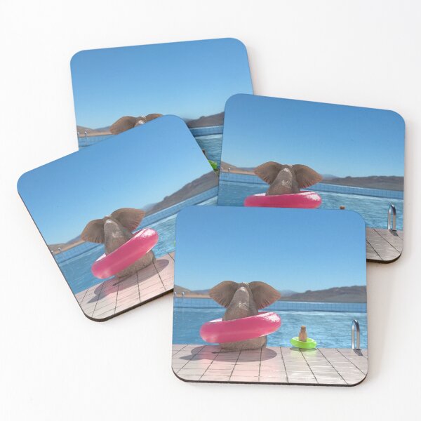 Item preview, elephant and dog sit on the edge of the pool 2 designed and sold by Mike Kiev art.