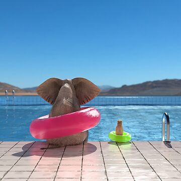 Artwork thumbnail, elephant and dog sit on the edge of the pool 2 by Mike Kiev art