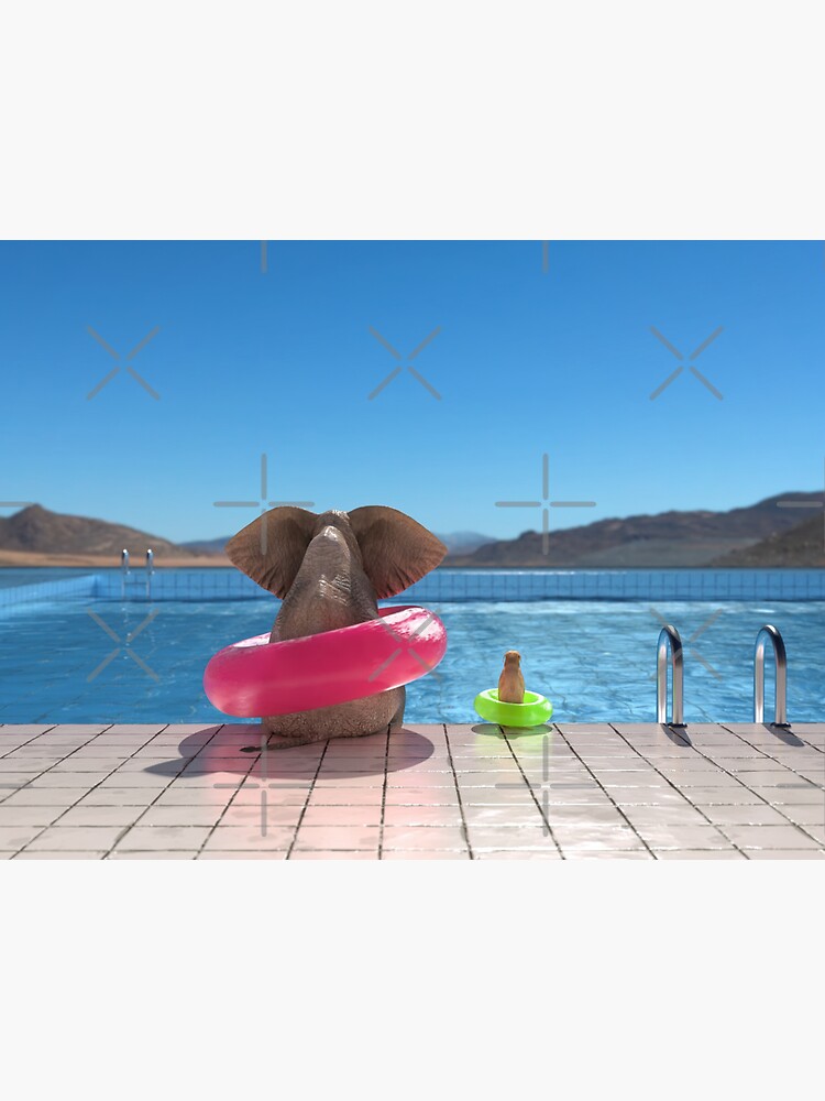 Thumbnail 3 of 3, Sticker, elephant and dog sit on the edge of the pool 2 designed and sold by mikekiev.