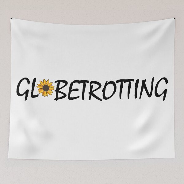 Item preview, Globetrotter Globetrotting with intricate yellow - orange sunflower sign black and white minimalistic quote vintage typography designed and sold by Deegital18.