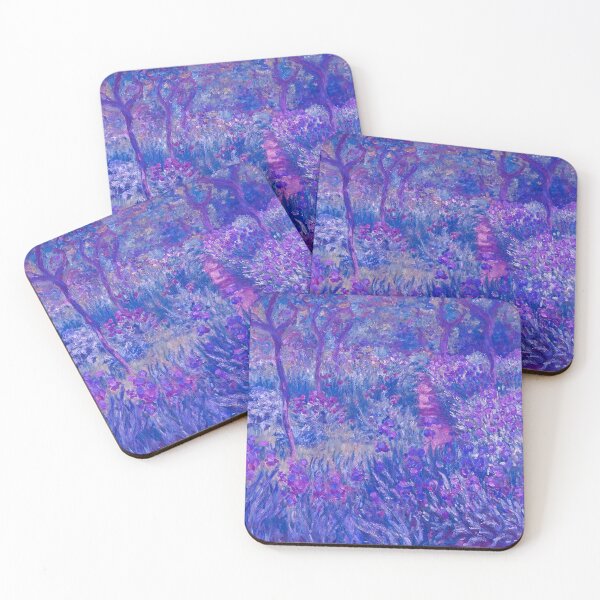 Purple Claude Monet-Giverny Garden, Purple Flower Garden, Purple Monet Irises Coasters (Set of 4)