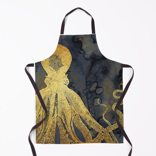 Item preview, Indigo and midnight blue mixed media ink painting with soft textured gold designed and sold by SilverSpiral.