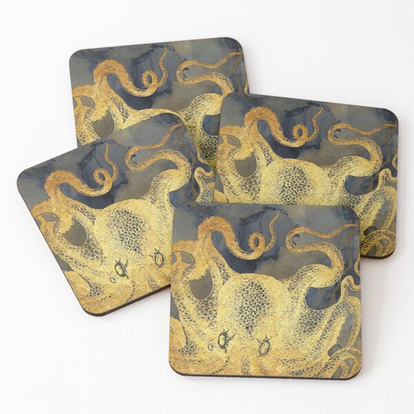 Item preview, Mixed media ink with indigo shades and midnight blue with soft gold texture designed and sold by SilverSpiral.