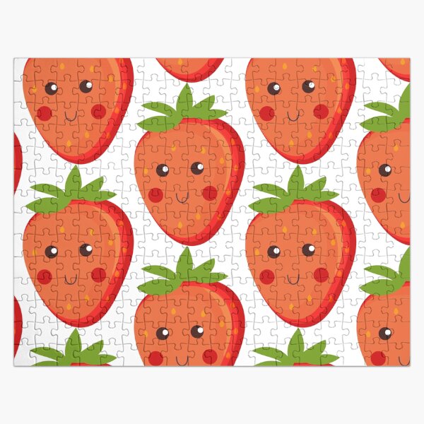Beautiful Pattern with the red Strawberry. Cartoon Kawaii style. Jigsaw Puzzle