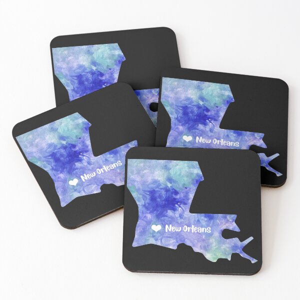 Item preview, New Orleans nola Louisiana state USA Map watercolor blue Baton Rouge LA watercolour designed and sold by WatercolorFun.