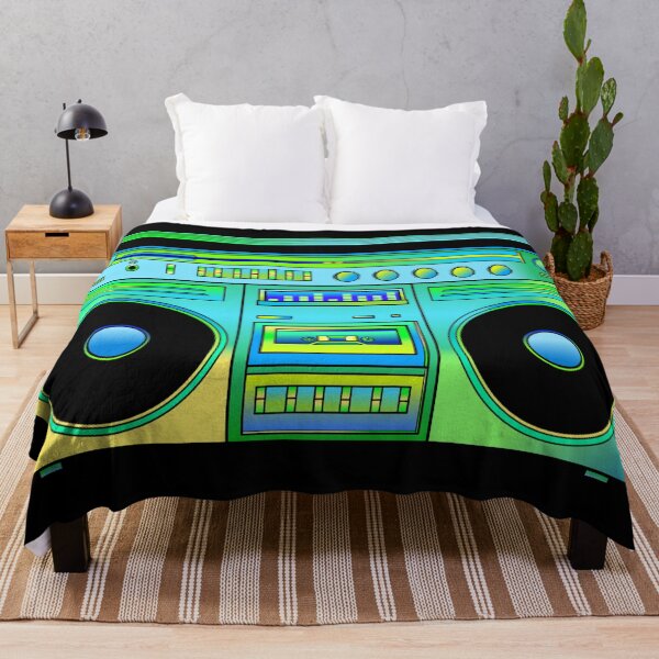 Green and Gold Eighties Boombox Throw Blanket