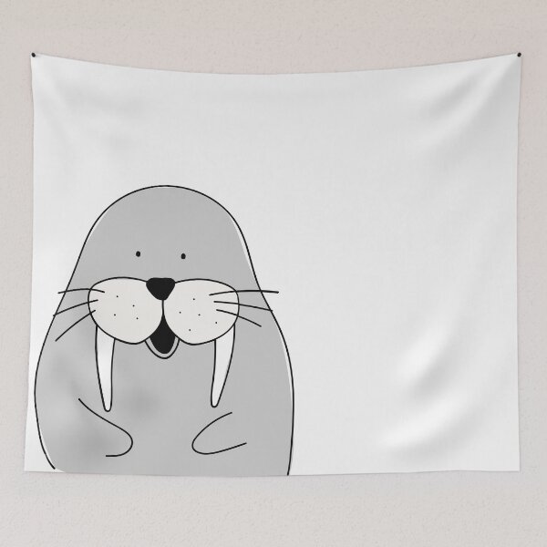Item preview, Drawn cute gray walrus with mustache and white fangs designed and sold by Anton Gorbunov.