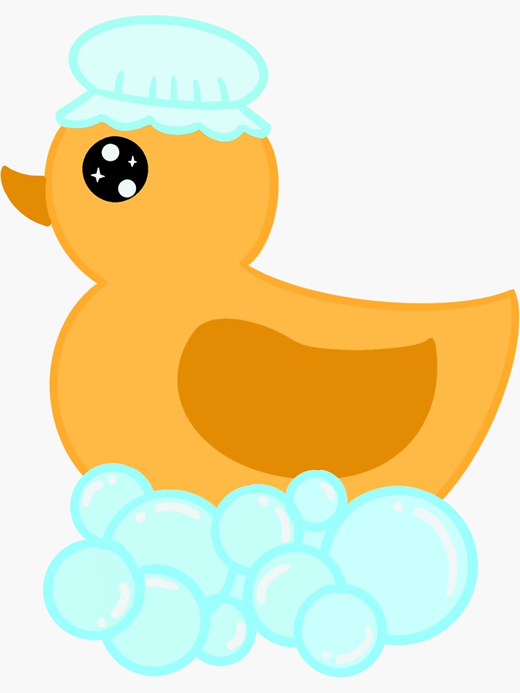 "Cute Rubber Duck In Bubble Bath" Sticker by Redbubble