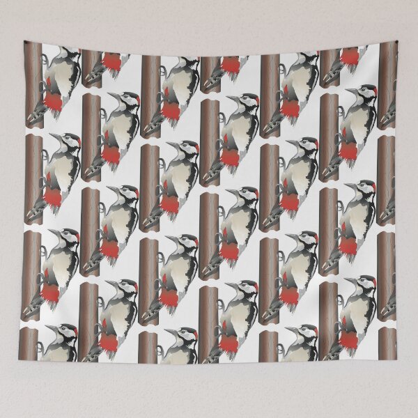 Item preview, Great Spotted Woodpecker Bird Illustration designed and sold by BijouArt.