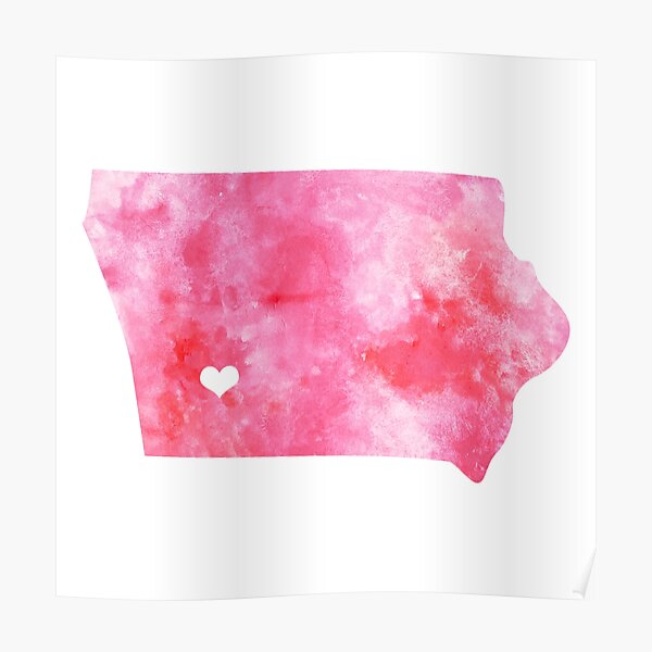 Póster Mapa De Estados Unidos De Origen Del Estado De Iowa Acuarela Rosa De Watercolorfun 4636